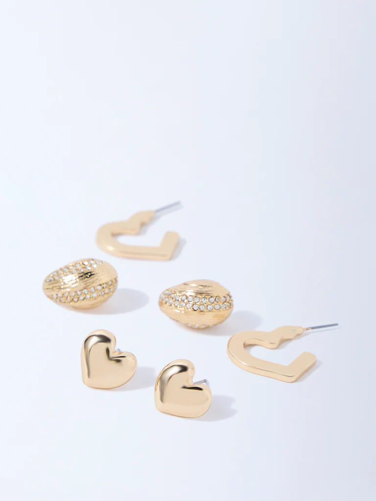Westside Accessories Gold Heart Earrings - Pack of 3 - Image 3