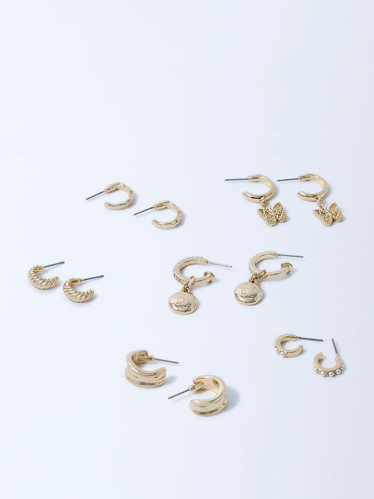 Westside Accessories Gold Hoops, Metal and Butterfly Charms Earrings - Pack of 6 - Image 2