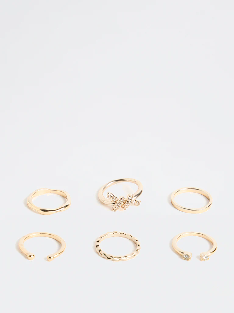 Westside Accessories Gold Knot Stack Rings - Pack of 6 - Image 2