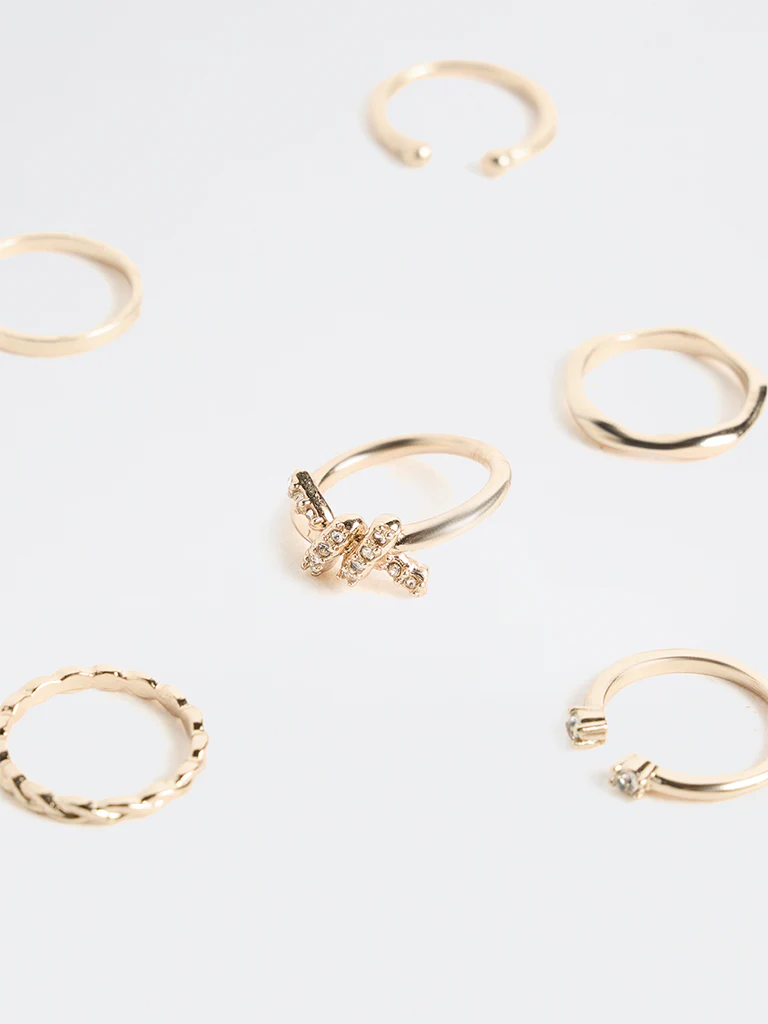 Westside Accessories Gold Knot Stack Rings - Pack of 6 - Image 3