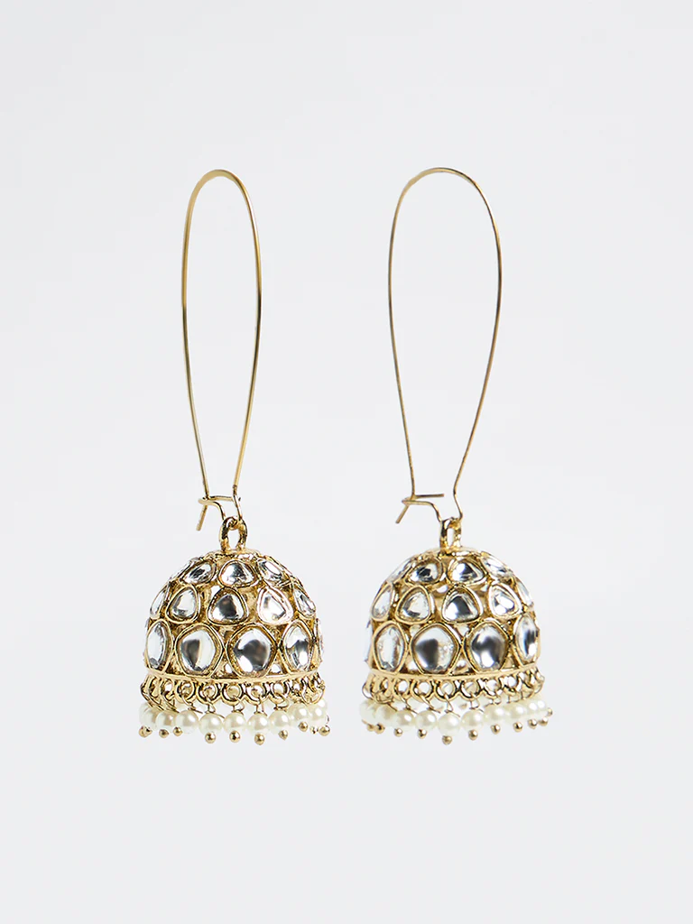 Westside Accessories Gold Kundan Jhumki Earrings - Image 2