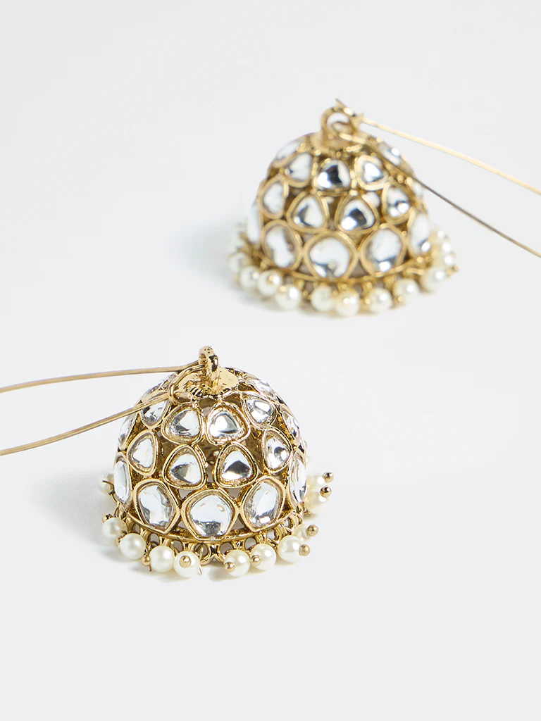 Westside Accessories Gold Kundan Jhumki Earrings - Image 3