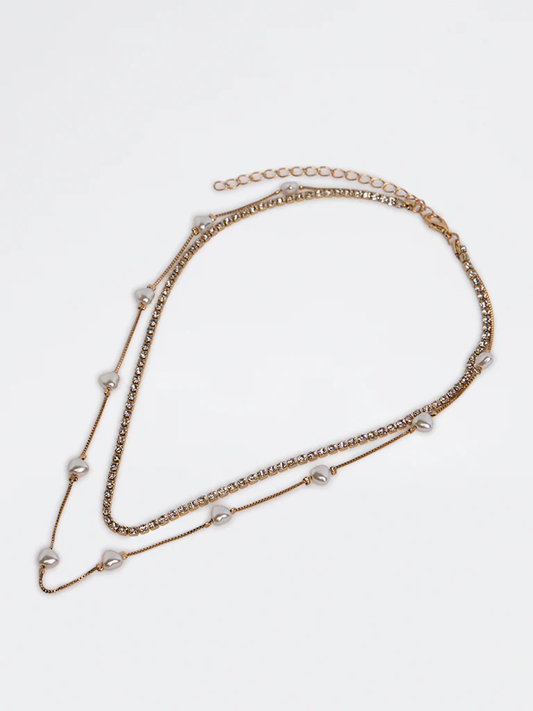 Westside Accessories Gold Layered Pearl and Chain Necklace - Image 2