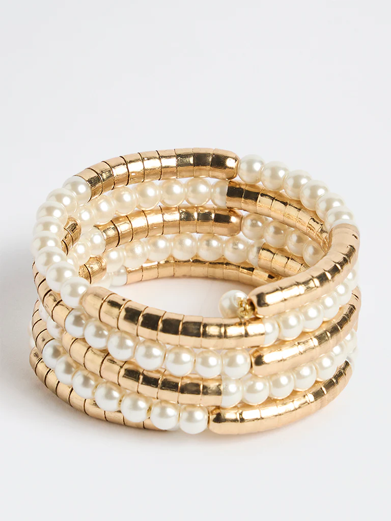 Westside Accessories Gold Metal and Pearl Coil Bracelet - Image 2