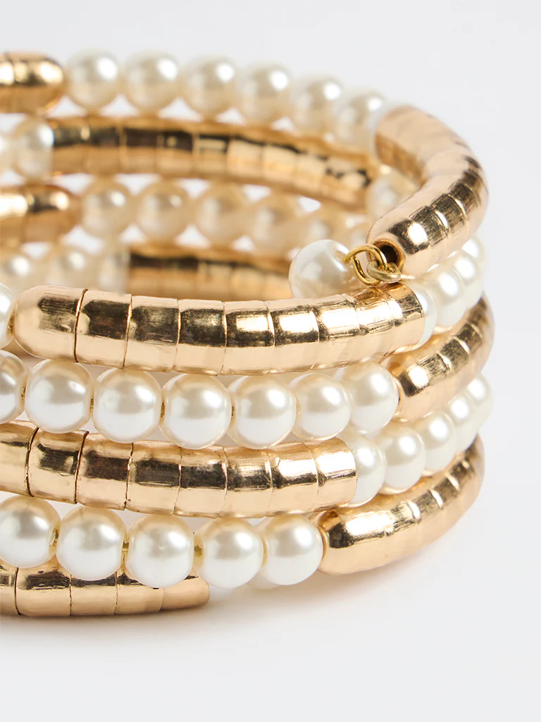 Westside Accessories Gold Metal and Pearl Coil Bracelet - Image 3