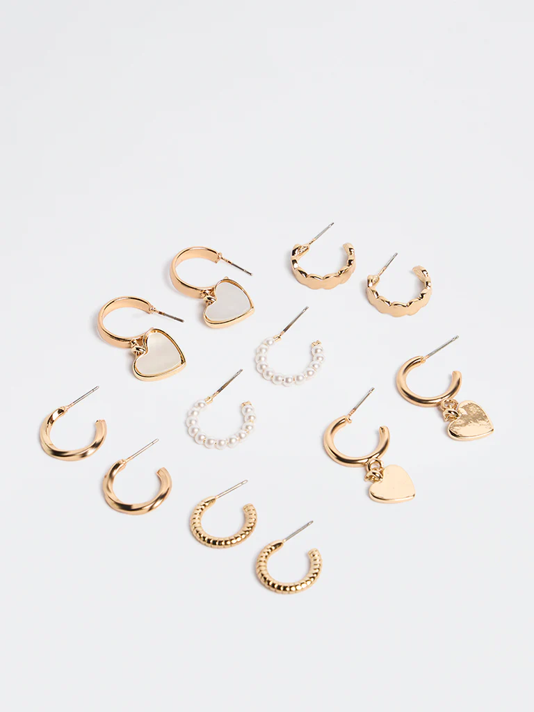Westside Accessories Gold Mixed Hoop and Heart Earrings - Pack of 6 - Image 2