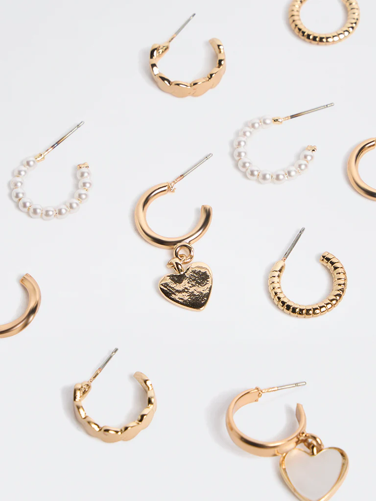 Westside Accessories Gold Mixed Hoop and Heart Earrings - Pack of 6 - Image 3