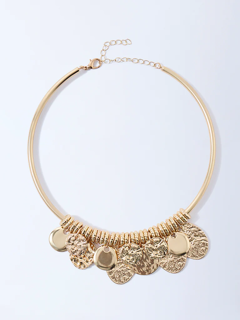 Westside Accessories Gold Molten Coins Statement Necklace