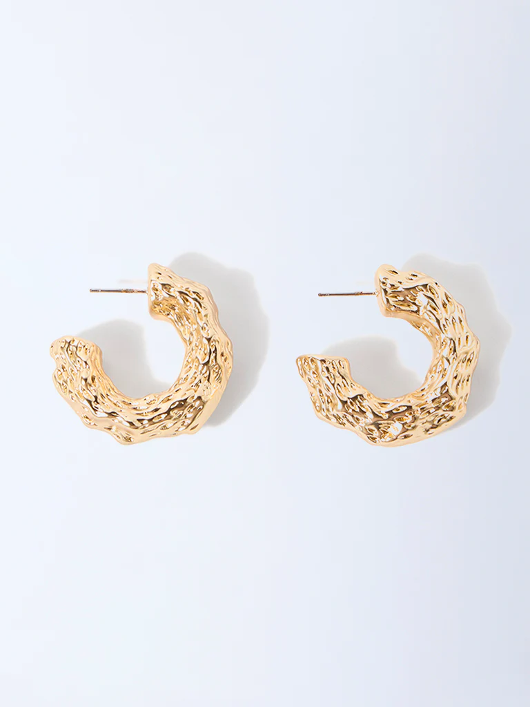 Westside Accessories Gold Molten-Textured Hoop Earrings - Image 2