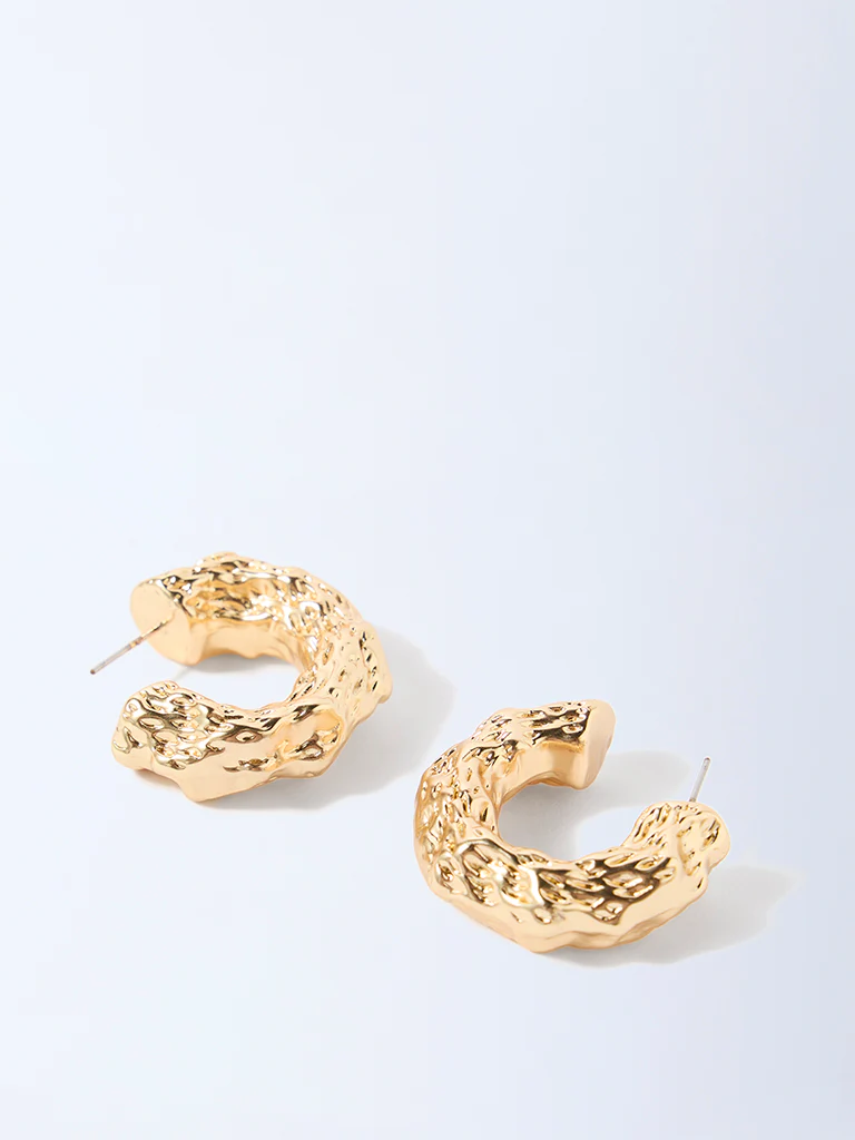 Westside Accessories Gold Molten-Textured Hoop Earrings - Image 3