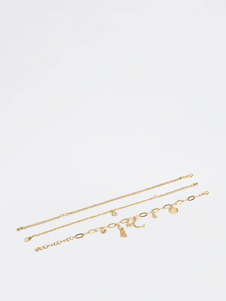 Westside Accessories Gold Multi Charm Bracelets - Pack of 3 - Image 2