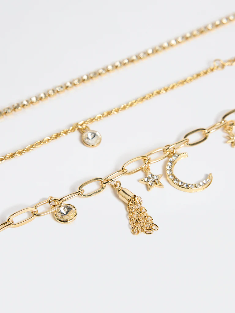Westside Accessories Gold Multi Charm Bracelets - Pack of 3 - Image 3