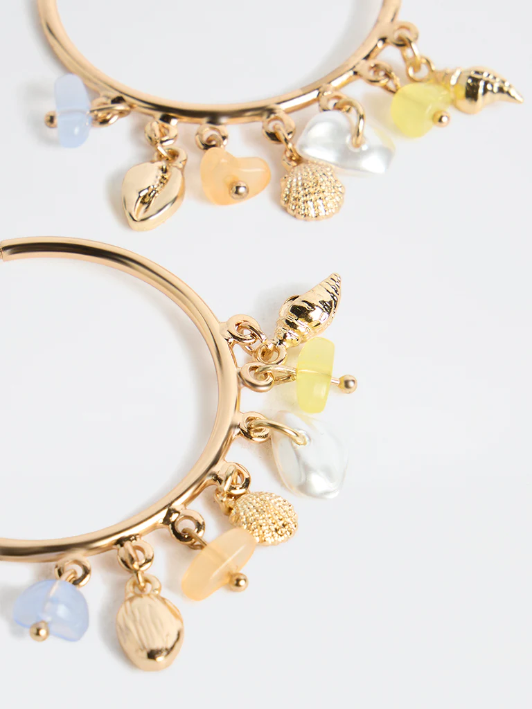 Westside Accessories Gold Multi-Charm Hoop Earrings - Image 3