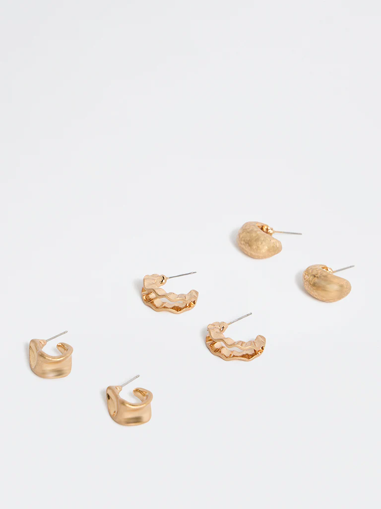 Westside Accessories Gold Multi Hoop Earrings - Pack of 3 - Image 2
