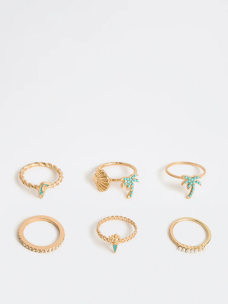 Westside Accessories Gold Multi Stack Rings - Pack of 6 - Image 2