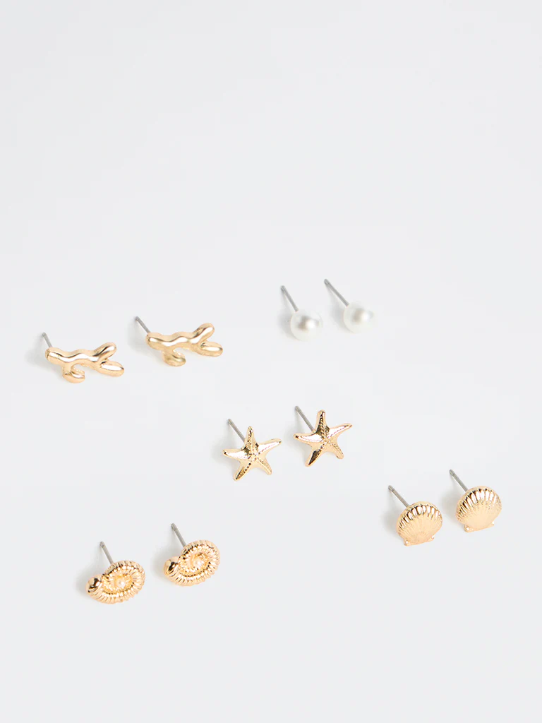 Westside Accessories Gold Multi Stud Earrings - Pack of 5 - Image 2