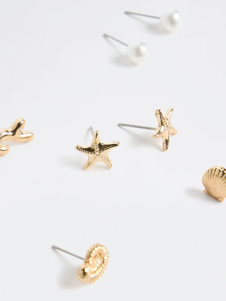Westside Accessories Gold Multi Stud Earrings - Pack of 5 - Image 3