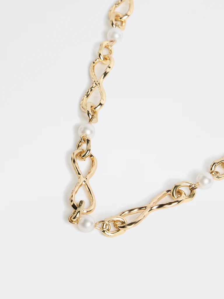 Westside Accessories Gold Pearl and Metal Trendy Necklace - Image 3