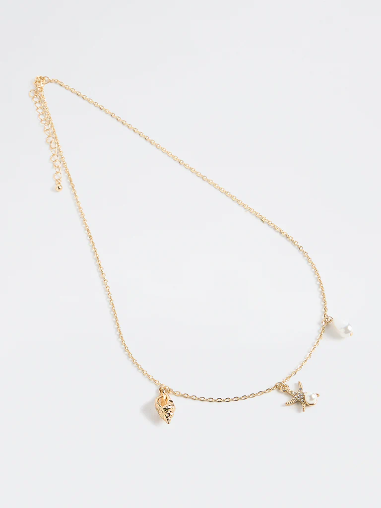 Westside Accessories Gold Pearl and Shell Charm Necklace - Image 2