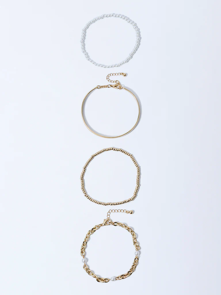 Westside Accessories Gold Pearl, Chain and Cuff Bracelets - Pack of 4