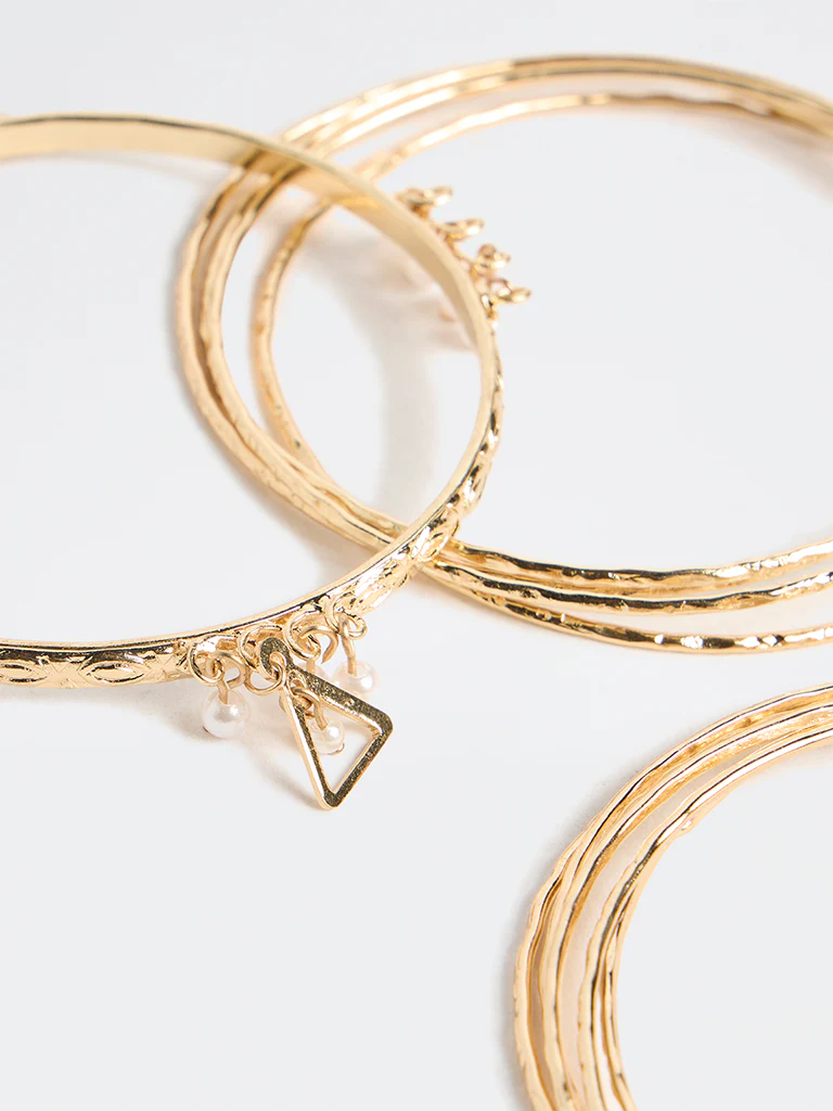 Westside Accessories Gold Pearl Charm Bangles - Pack of 10 - Image 3
