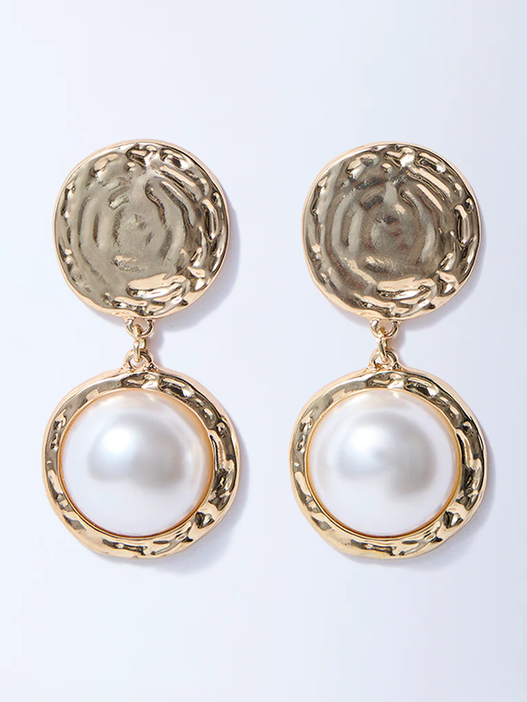 Westside Accessories Gold Pearl Dangler Statement Earrings