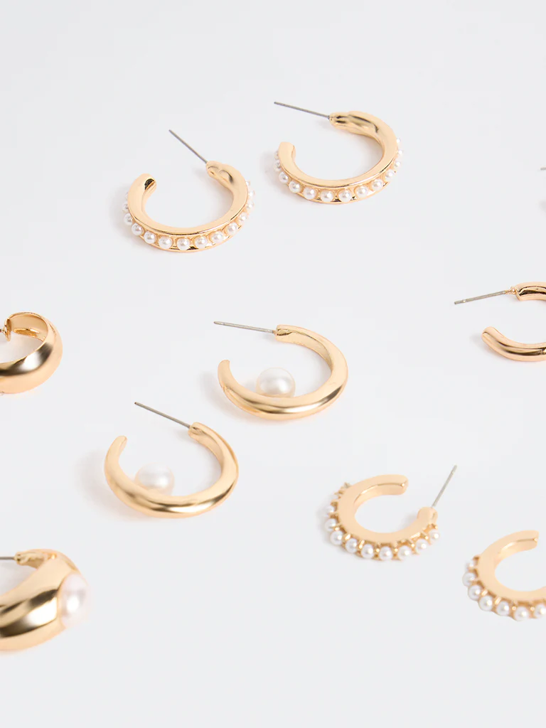 Westside Accessories Gold Pearl-Embellished Multi Hoop Earrings - Pack of 6 - Image 3