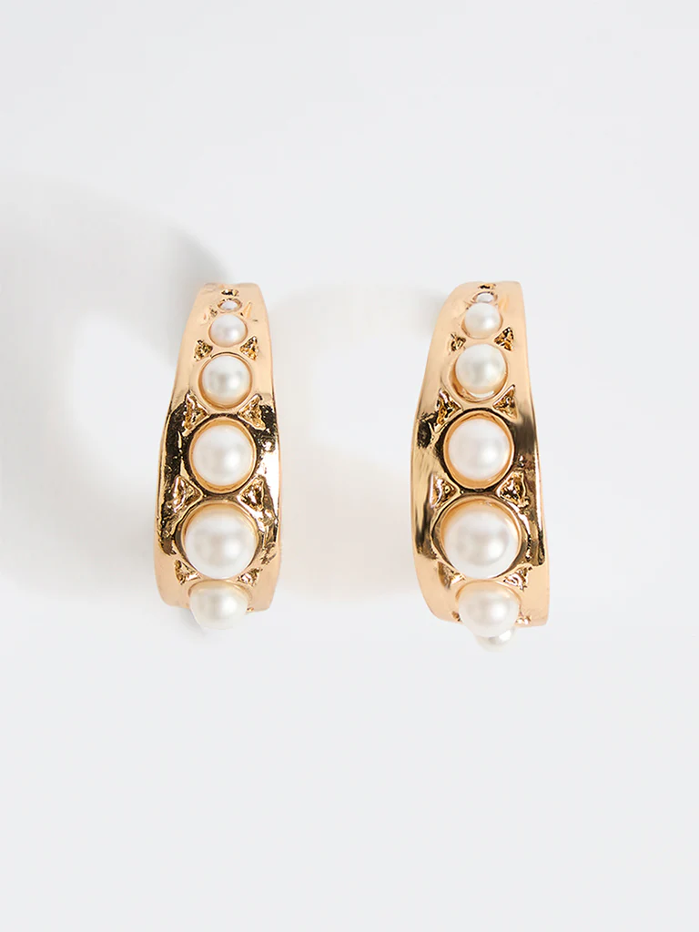 Westside Accessories Gold Pearl Hoop Earrings