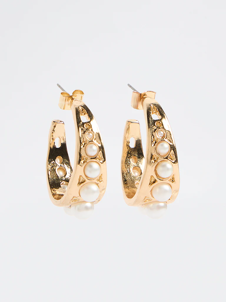 Westside Accessories Gold Pearl Hoop Earrings - Image 2