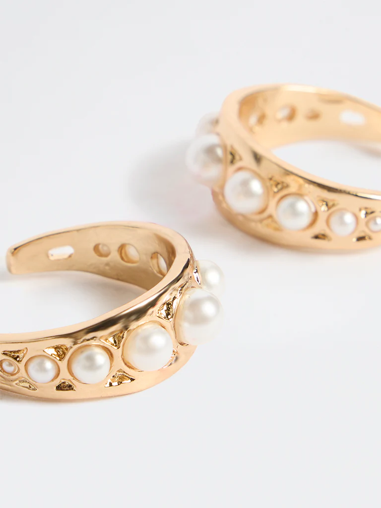Westside Accessories Gold Pearl Hoop Earrings - Image 3