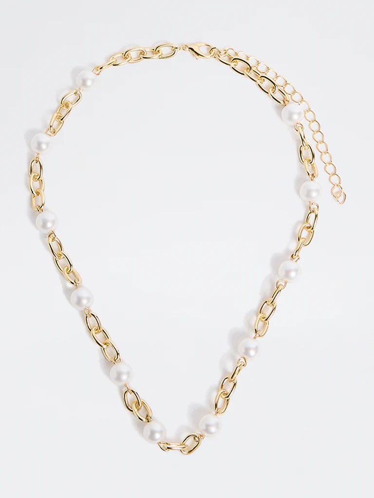 Westside Accessories Gold Pearl Link Chain Necklace - Image 3