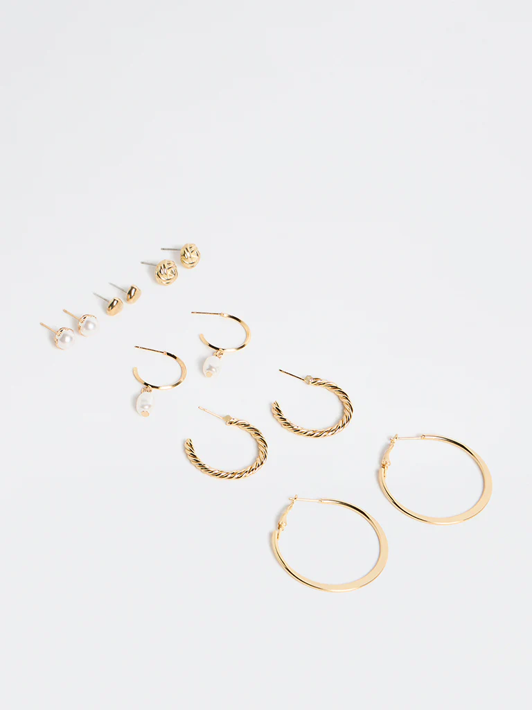 Westside Accessories Gold & Pearl Mixed Earrings - Pack of 6 - Image 2