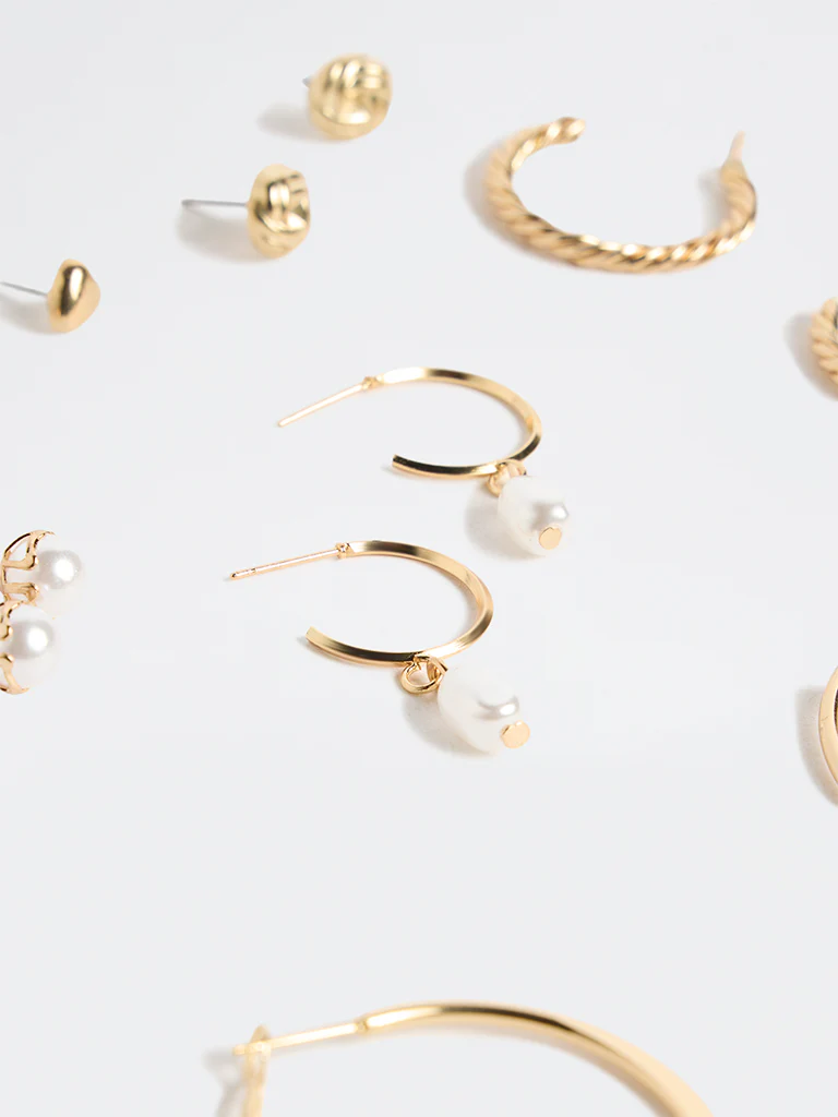 Westside Accessories Gold & Pearl Mixed Earrings - Pack of 6 - Image 3