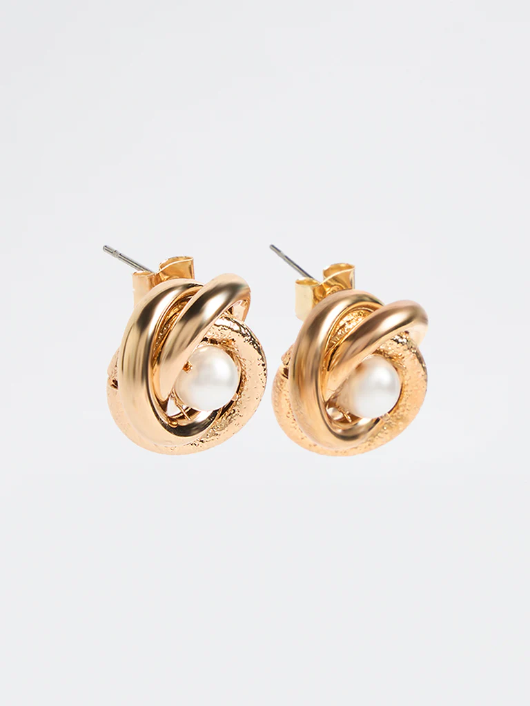 Westside Accessories Gold Pearl Stud Earrings - Image 2
