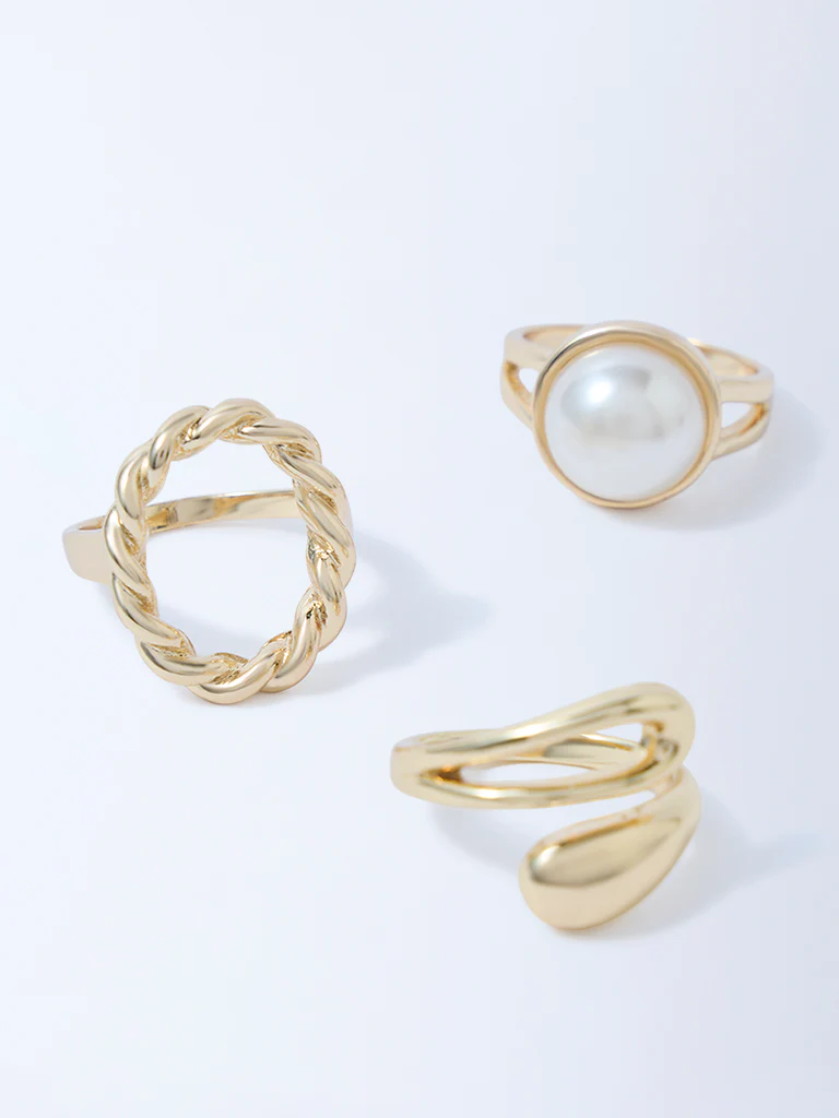 Westside Accessories Gold Pearl, Textured and Sculpted Rings - Pack of 3 - Image 3