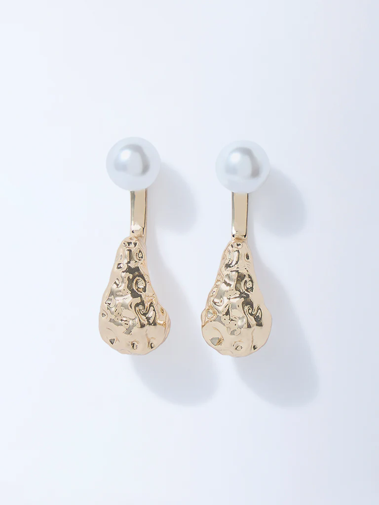 Westside Accessories Gold Pearl Textured Earrings
