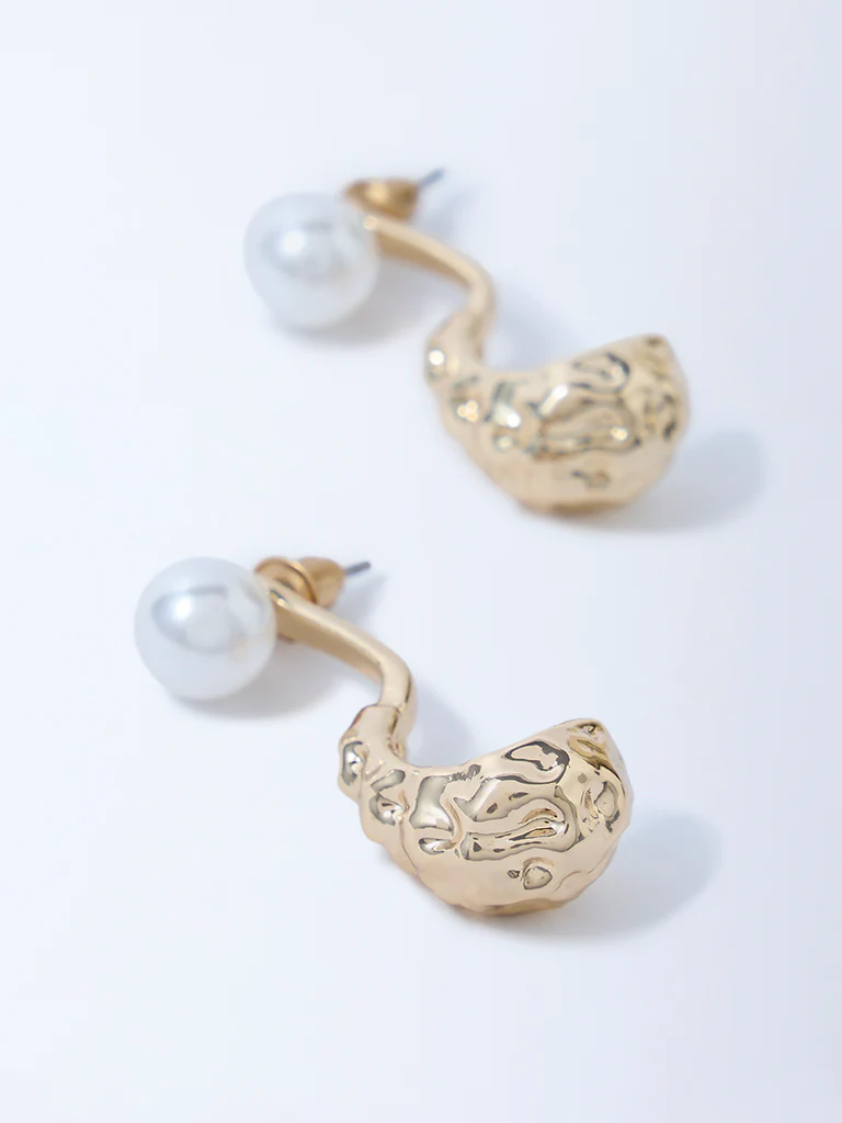 Westside Accessories Gold Pearl Textured Earrings - Image 3