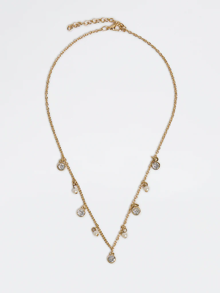 Westside Accessories Gold Pearlescent and Crystal Necklace