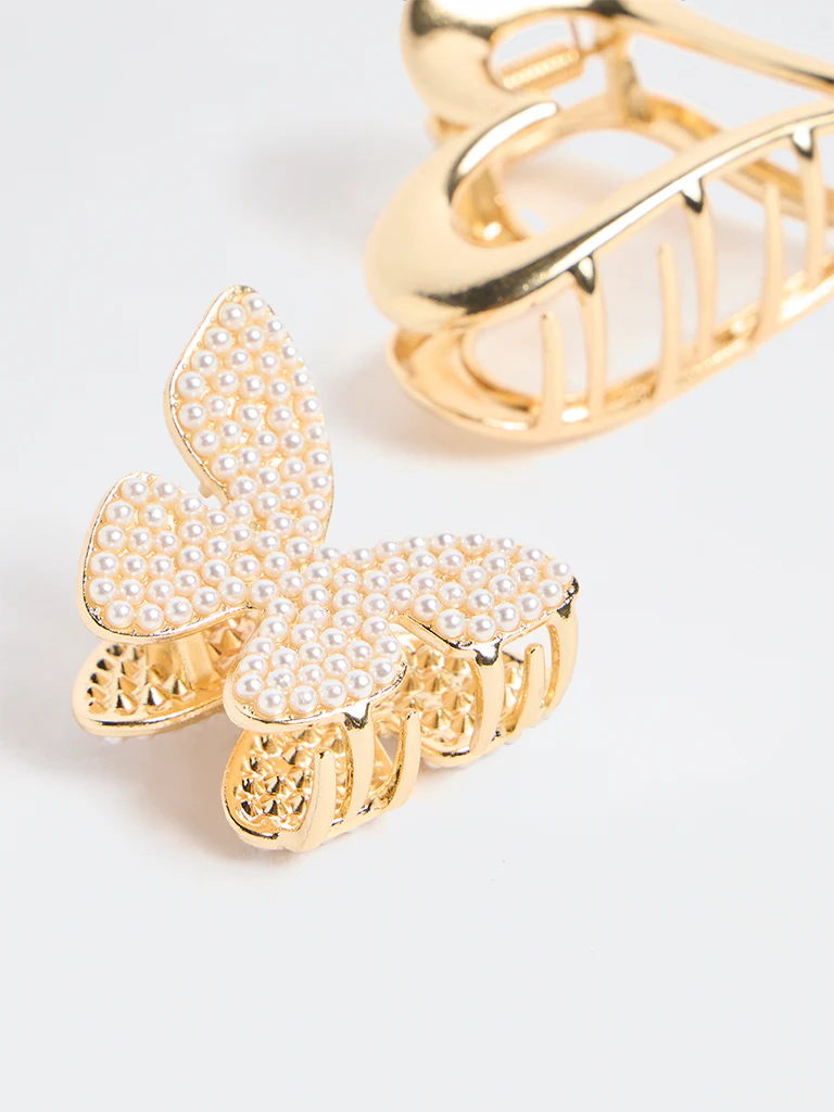 Westside Accessories Gold Pearlescent Butterfly and Heart Hair Clips - Pack of 2 - Image 3