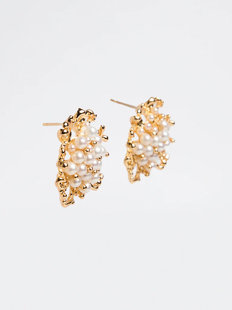 Westside Accessories Gold Pearlescent Cluster Stud Earrings - Image 2