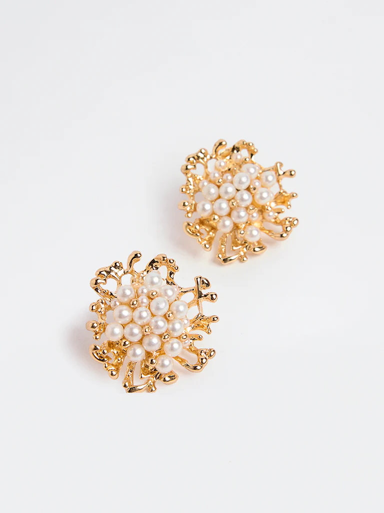 Westside Accessories Gold Pearlescent Cluster Stud Earrings - Image 3