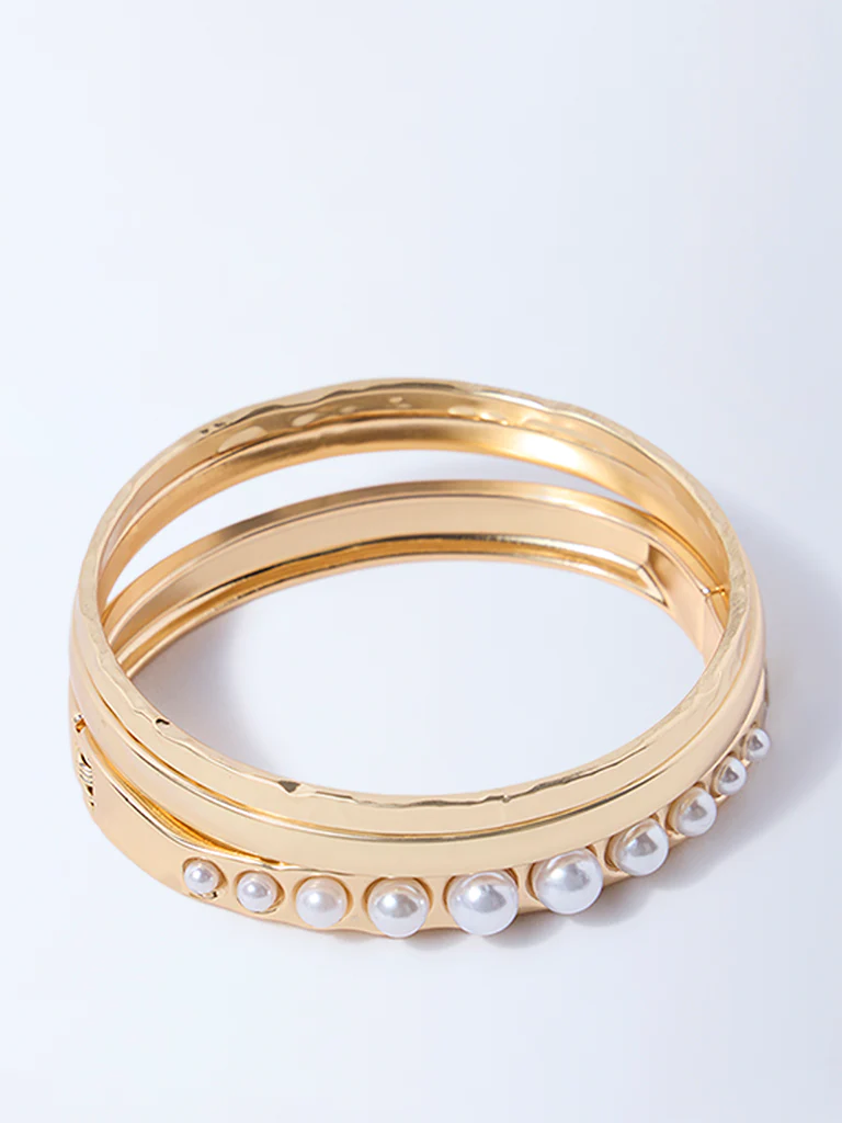 Westside Accessories Gold Pearlescent Cuff and Bangles - Pack of 3 - Image 2