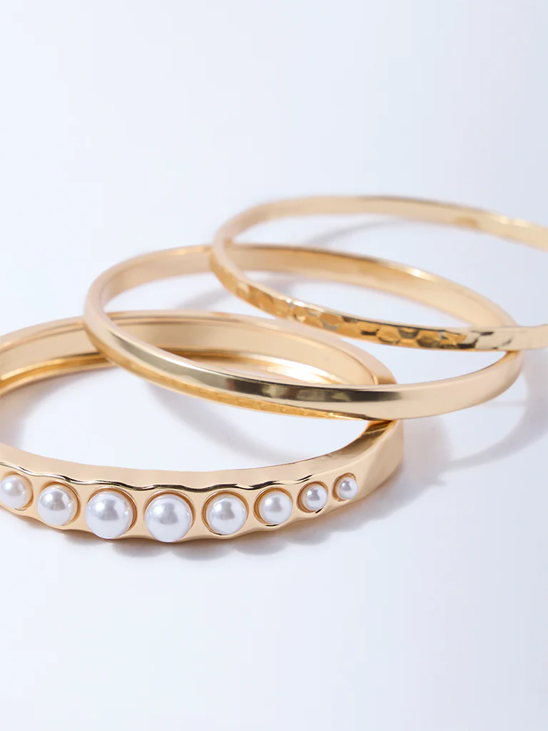Westside Accessories Gold Pearlescent Cuff and Bangles - Pack of 3 - Image 3