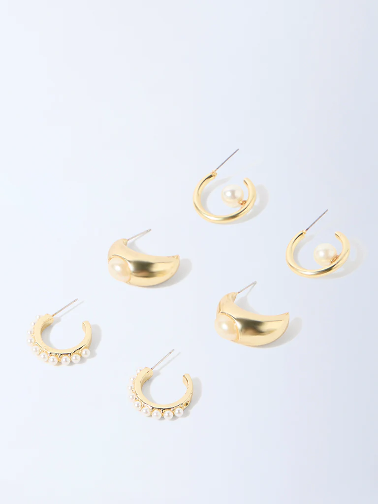 Westside Accessories Gold Pearlescent Hoop Earrings - Pack o f 3 - Image 2