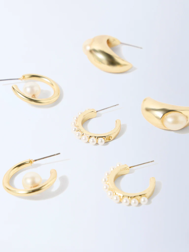 Westside Accessories Gold Pearlescent Hoop Earrings - Pack o f 3 - Image 3