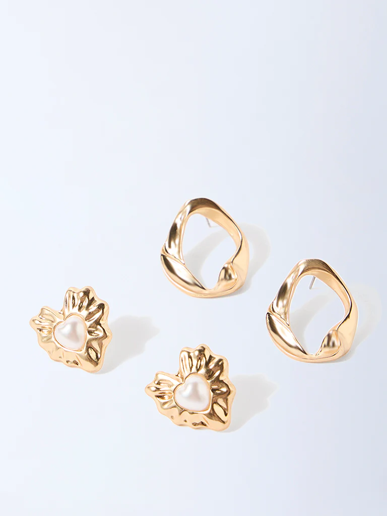 Westside Accessories Gold Pearlescent Stud Earrings - Pack of 2 - Image 2