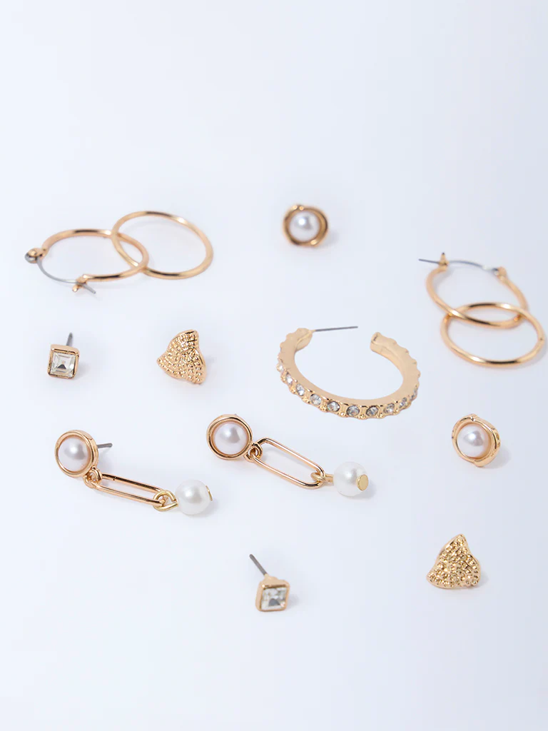 Westside Accessories Gold Pearlescent Studs and Hoops - Pack of 6 - Image 3