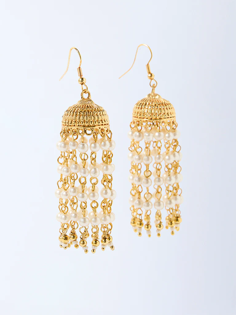 Westside Accessories Gold Pearls Hanging Jhumka Earrings - Image 2