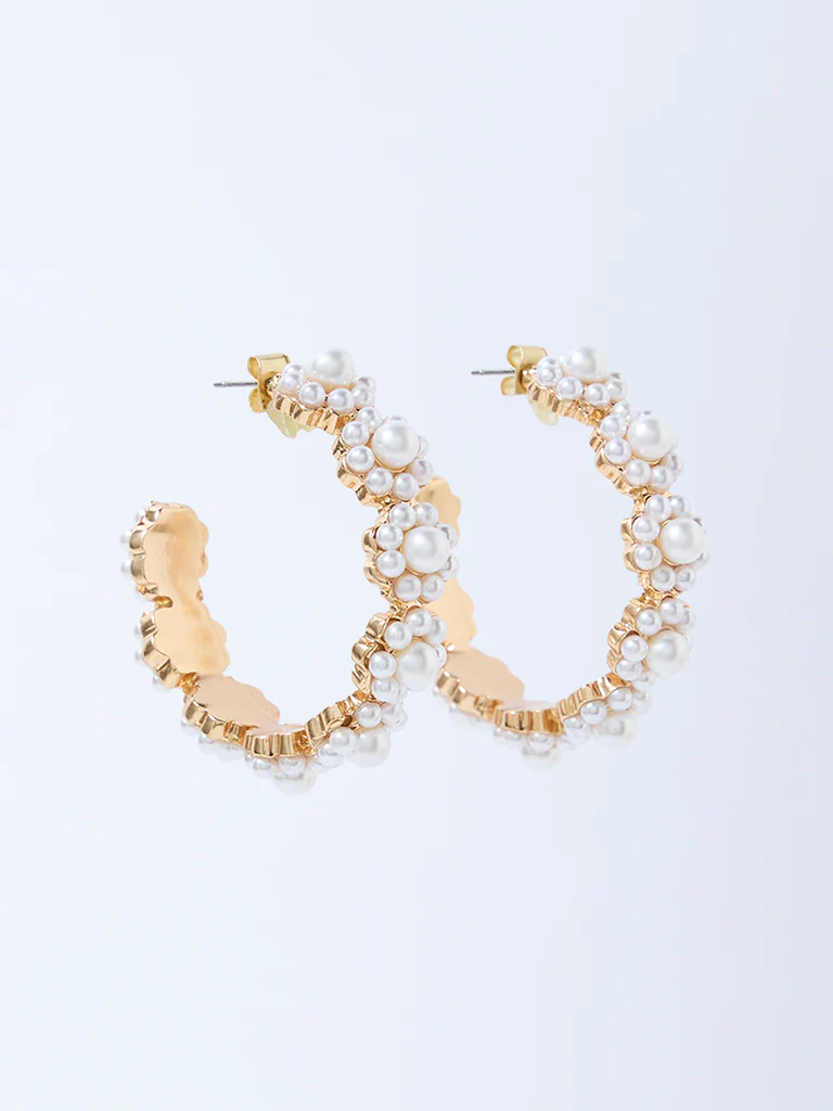 Westside Accessories Gold Pearls Statement Hoop Earrings - Image 2