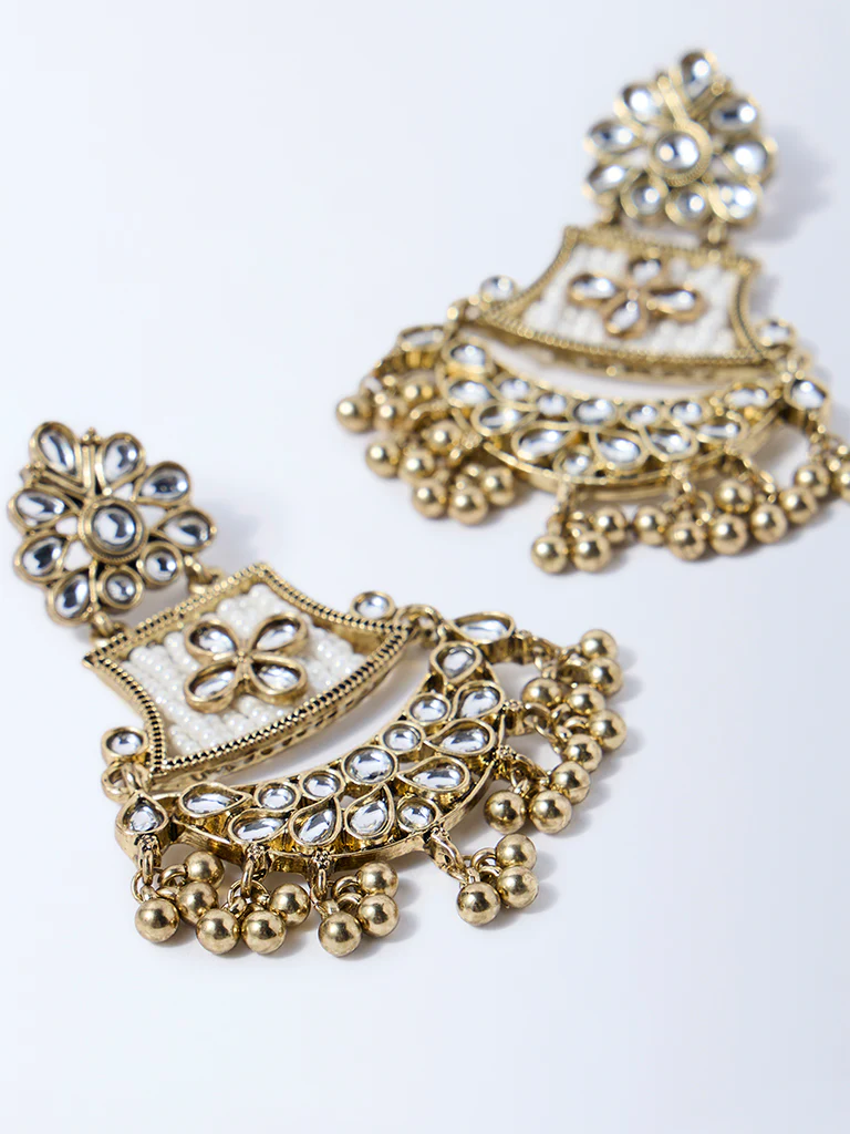 Westside Accessories Gold Polki and Pearlescent Jhumka Earrings - Image 3
